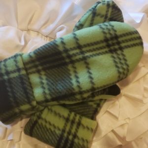 Lime green buffalo print fleece mittens